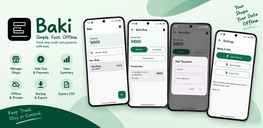 Baki app overview with real app screens